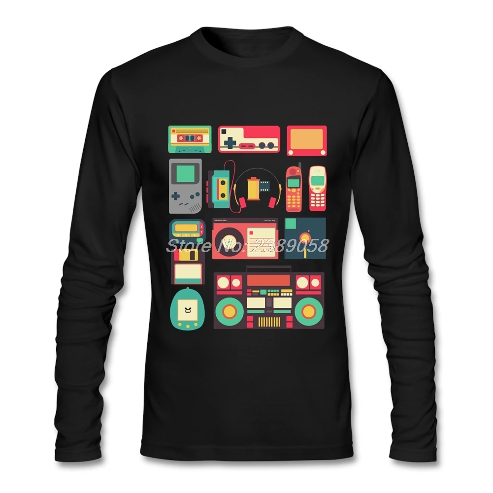 Мужские футболки с длинным рукавом облегающие принтом в стиле ретро 2019|mens tee
