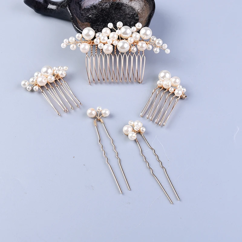 5 шт. золотистые жемчужные расчески и заколки для волос женские свадебные