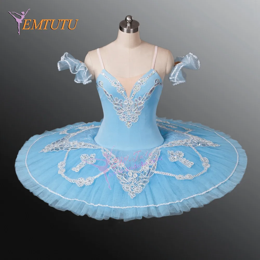 Adult Professional Ballet Tutu Deep Blue Gold Russian Women A Shape Performance Ballet Tutus Professional Ballet Stage Costume