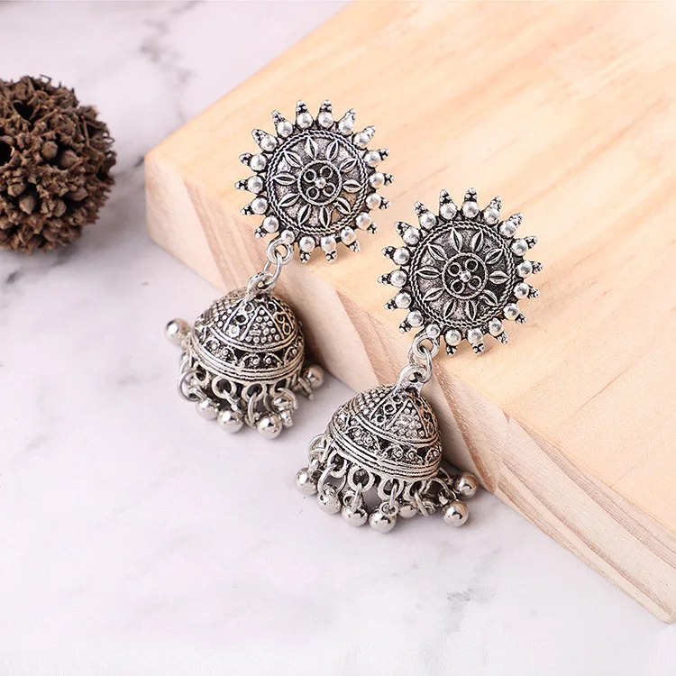 Индийские окисленные Jhumka Jhumki индийские серьги ювелирные изделия для женщин