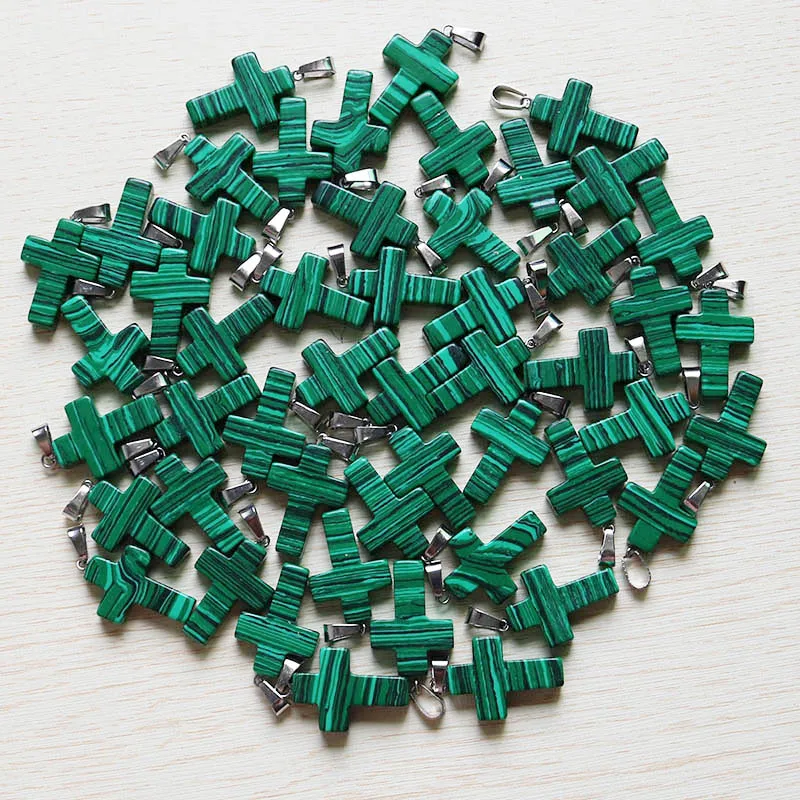 malachite Натуральная Подвеска Крест, каменная многоцветная кристальная подвеска, Ювелирная подвеска для женщин 18*25 мм,, 50 шт./лот, высокое качество - Окраска металла: malachite