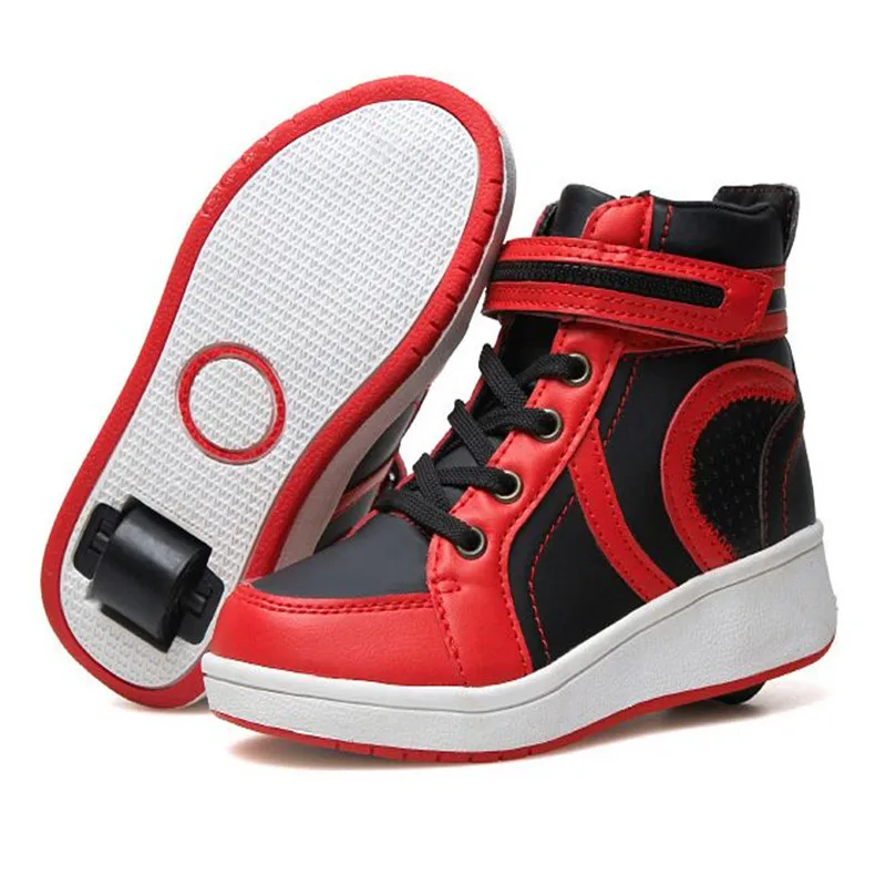 Новинка; heelies; Светодиодный светильник; кроссовки с колесами; роликовые коньки; обувь для мальчиков; НЕВИДИМЫЙ шкив; роликовые коньки для детей; wheely tenis infantil - Цвет: Красный
