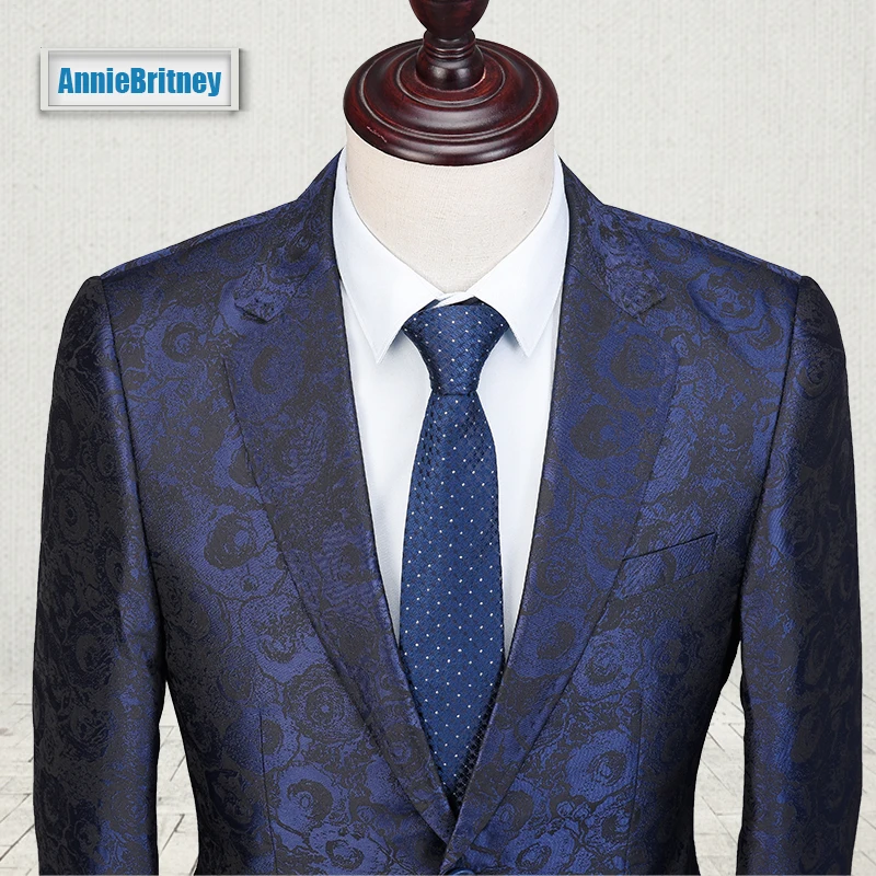 Новинка 2017 дизайнерский темно синий мужской костюм с цветочным рисунком модный