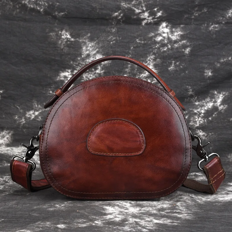 Head Layer Cowhide Women Crossbody Bag Creative Leather Small Single Shoulder Vintage Brown Round Messenger Bolso Mujer | Багаж и сумки