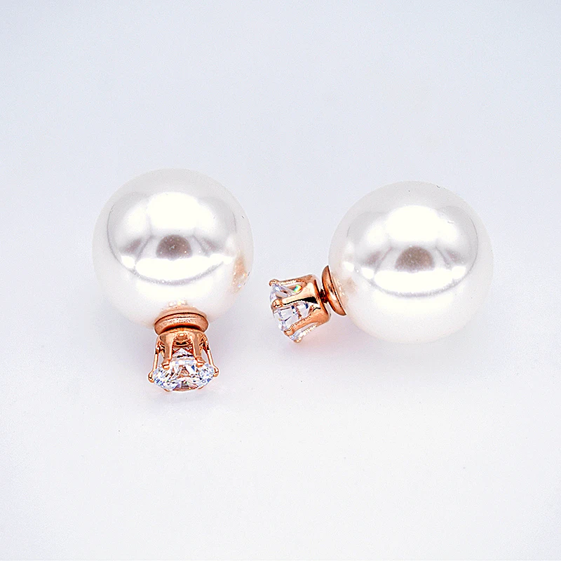 

2017 New Hot top jewelry Doubled Side Pearl Earrings Zircon Ear Studs Fashion Outstanding Earrings For Women Er048