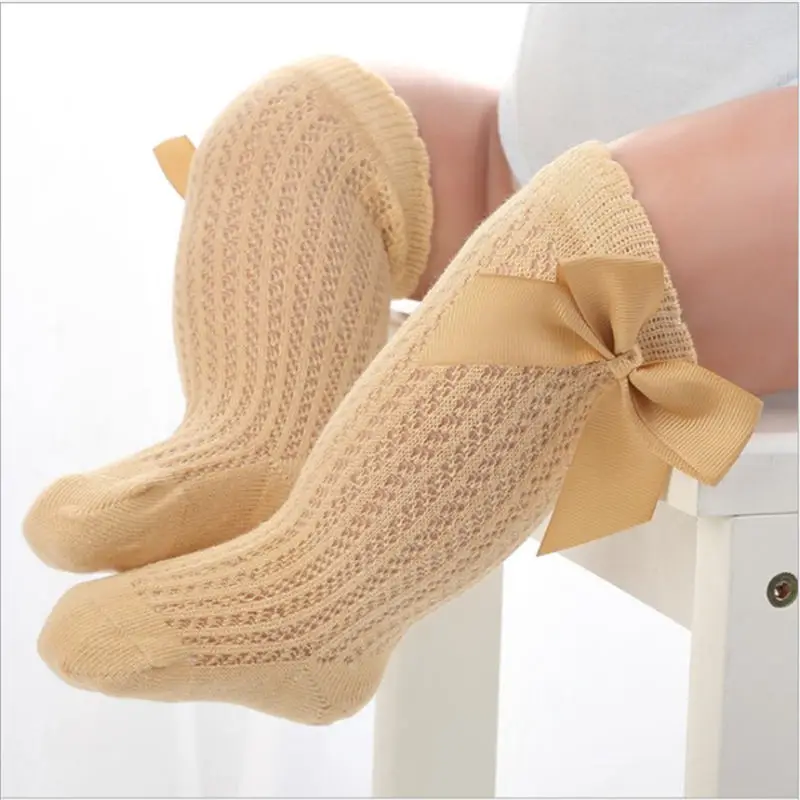 3pair x yellow Носки для новорожденных девочек; летние сетчатые носки с бантом; Гольфы; детские носки принцессы; кружевные хлопковые носки; 3 пара/лот - Цвет: 3pair x yellow