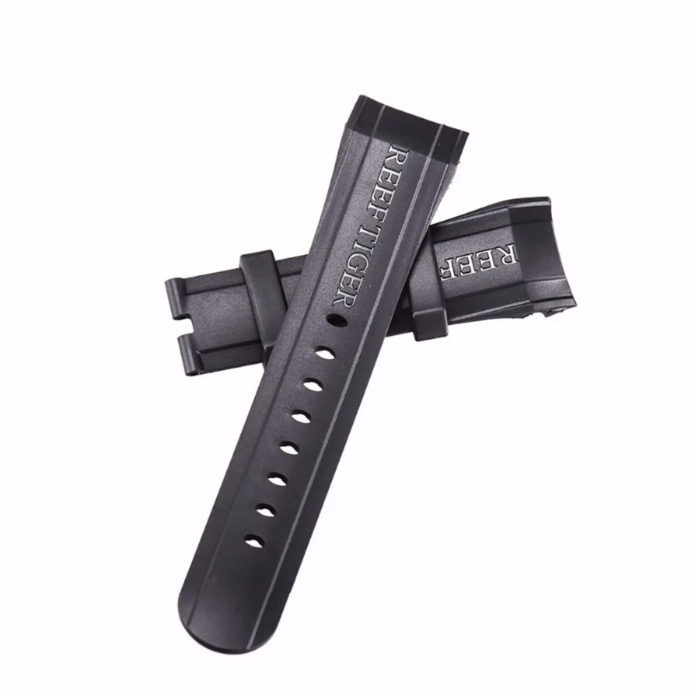 Reef Tiger/RT Watch Band 29 CM Black Rubber Watch Strap with Tang Buckle for Aurora Concept and Transformer Watch