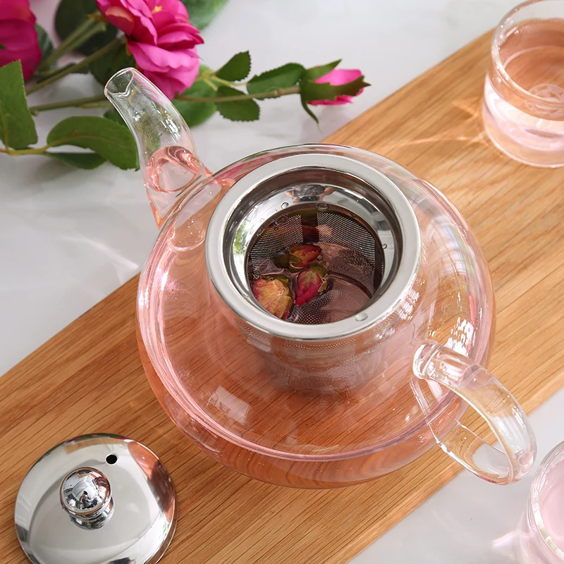 Good Clear Borosilicate Glass Teapot With 304 Stainless Steel Infuser Strainer Heat Resistant Loose Leaf Tea Pot Tool kettle set images - 6