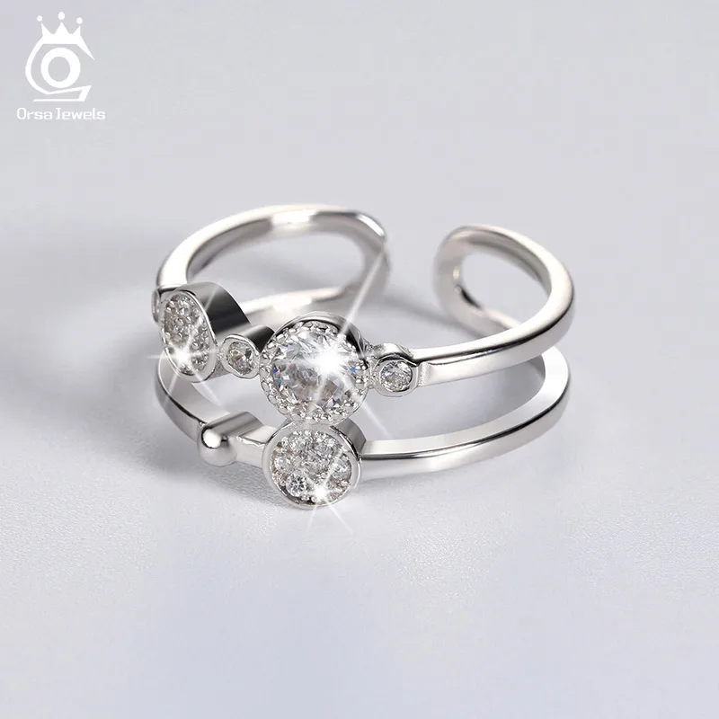 ORSA JEWELS натуральная 925 пробы серебряные свадебные комплекты Регулируемая палец кольца для Для женщин с AAA циркон вечерние украшения подарок OSR20