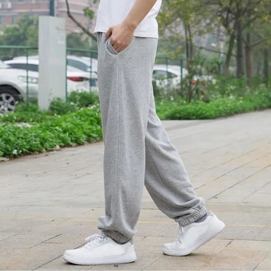Мужские брюки размера плюс, 6XL, одноцветные Мешковатые Свободные эластичные штаны, хлопковые спортивные штаны, мужские повседневные брюки, брюки большого размера плюс, 5XL, 6XL, 7XL - Цвет: Gray