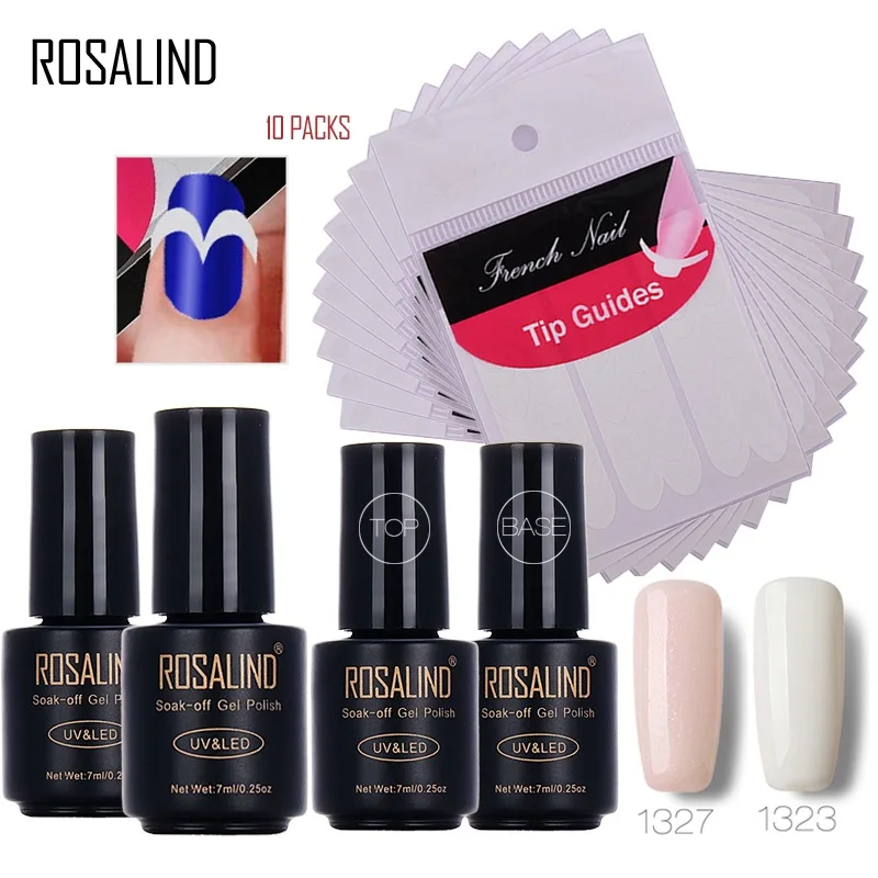 

Rosalind 7ml*4+10PCS Nail Gel Polish Set French Manicure Smile Tip Guides Nail Art Gel Nail Polish DIY Art Stickers Tools