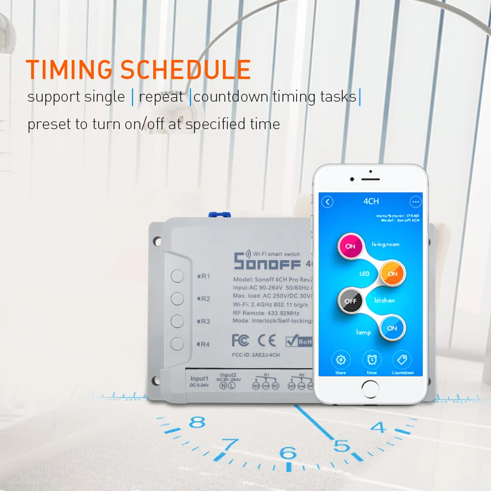 Sonoff 4CH Pro R2 10A /Gang 4 канала Wifi Smart Switch 433 МГц RF Remote освещение поддерживает устройства