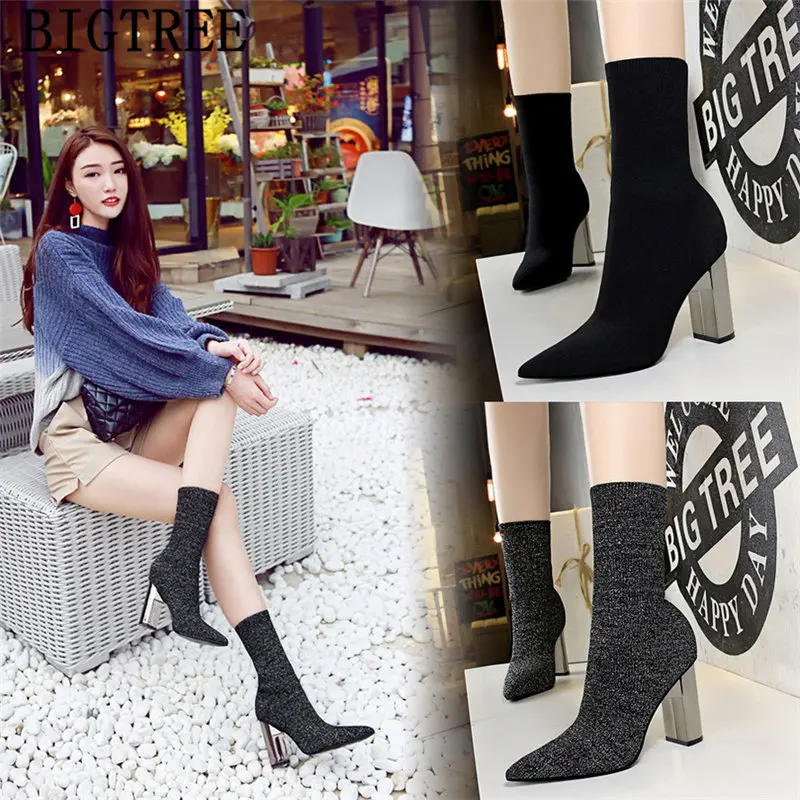Женская обувь сапоги с теплым носком Bigtree до бедра ботильоны для женщин Женские