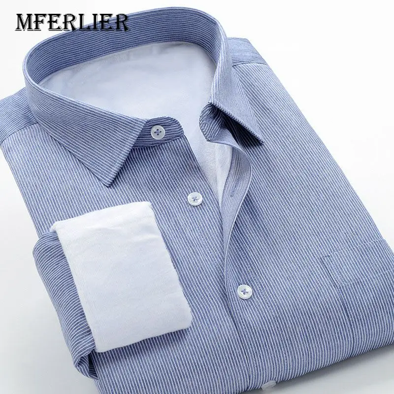 

MFERLIER Autumn Winter Bust 150cm men shirt 5XL 6XL 7XL 8XL 9XL 10XL 11XL Plus size Fleece Casual large size thick shirts