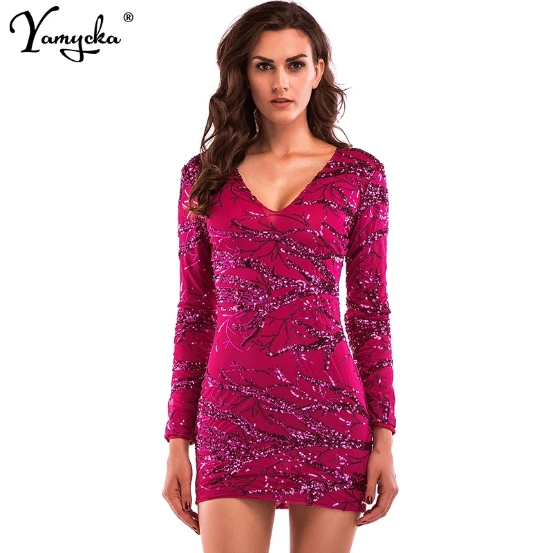 

Sexy V Neck Long sleeve Summer Dress women Night club Party Vintage Red Mini bodycon dress Elegant Vestido robe femme moulante