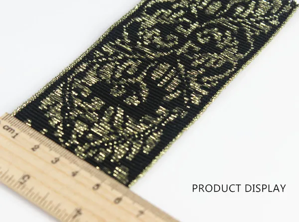 Эластичная стрейч лента 58 мм черно золотистая отделочная ремешок для костюма