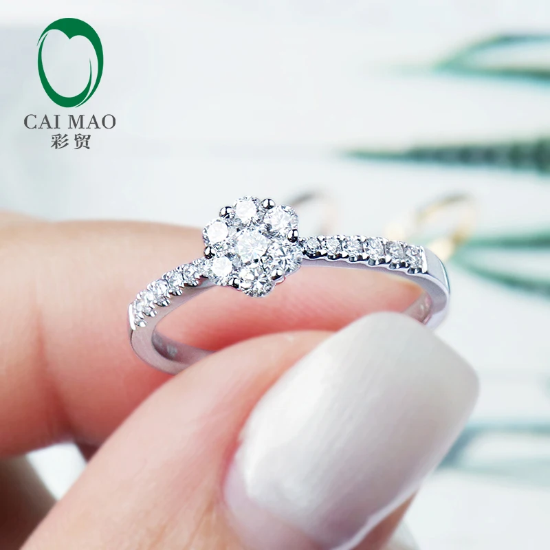 CaiMao 0.29CT Кластерное кольцо с натуральным бриллиантом, твердое 14kt Золотое обручальное кольцо для женщин