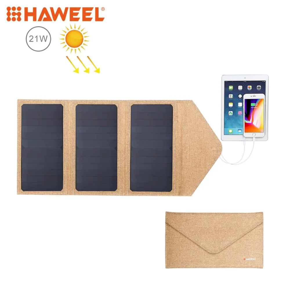 

HAWEEL 21W Foldable Solar Panel Charger with 5V 2.9A Max Dual USB Ports Portable Travel Solar Powered Panel