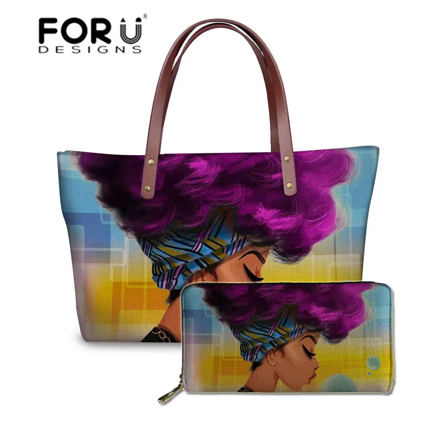 FORUDESIGNS 2 шт./компл. женские сумки черного цвета с рисунком Африканской девушки