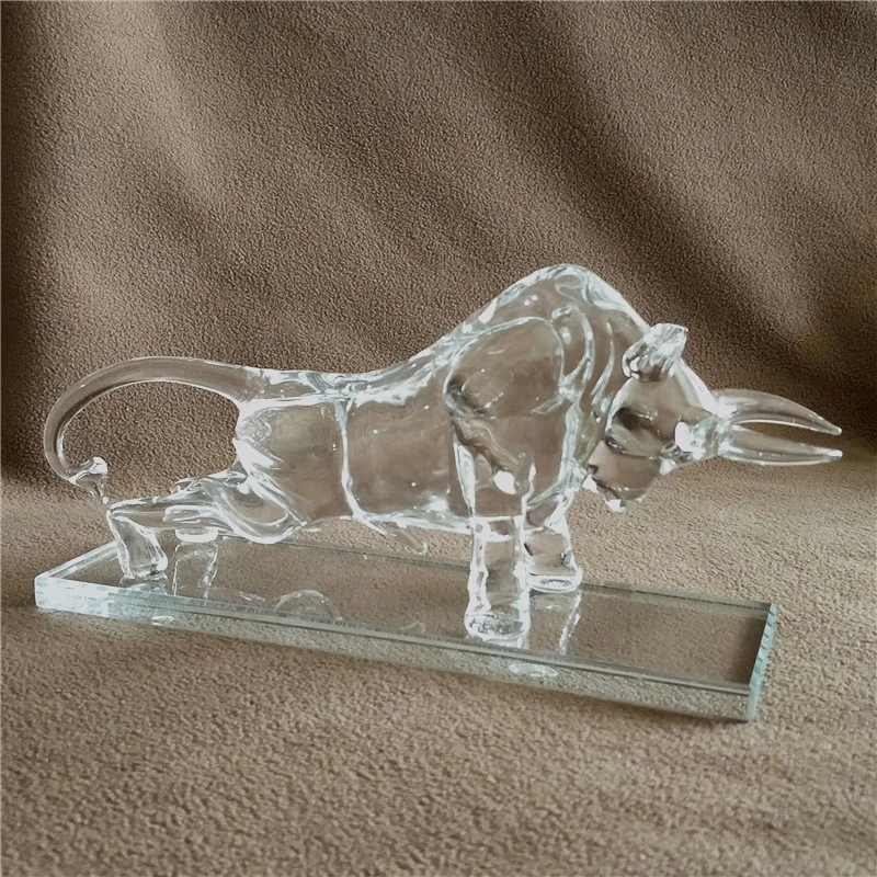 Quartz Crystal Glass Bull Statue Mineral Miniature Ox Mascot Ornament Craft Accessories for Home Decor Business Gift Birthday | Дом и сад
