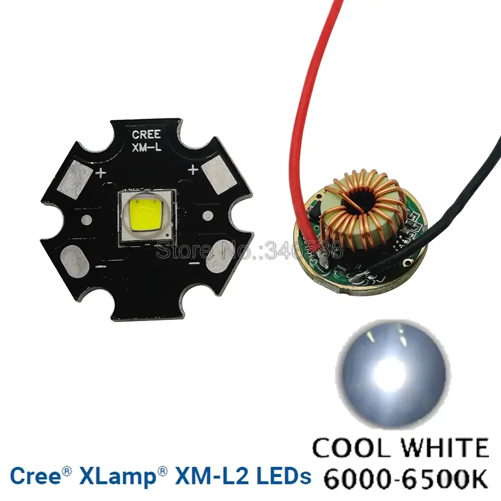 CREE XML2 XM-L2 T6 10 Вт Холодный белый нейтральный белый теплый белый высокой мощности Светодиодный излучатель 20 мм черный PCB+ 12 В вход 20 мм 5 режимов драйвер - Испускаемый цвет: Cool White 20mm
