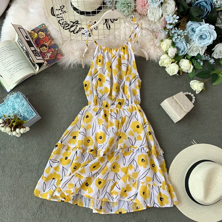 Женское платье на бретельках ALPHALMODA Пляжное с цветочным принтом лето 2019 | Женская