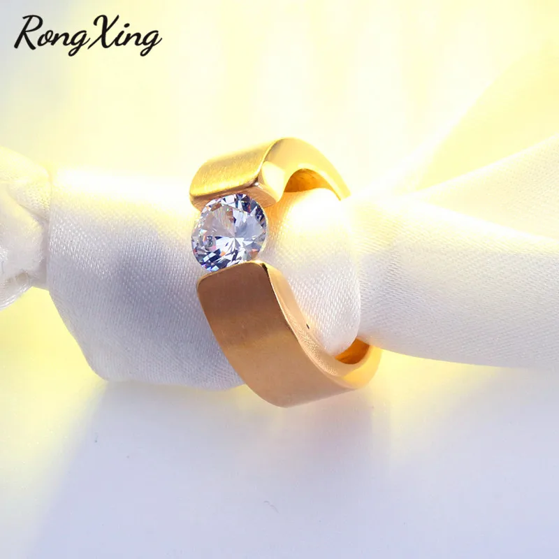 RongXing из нержавеющей стали круглые маленькие циркониевые кольца для мужчин и