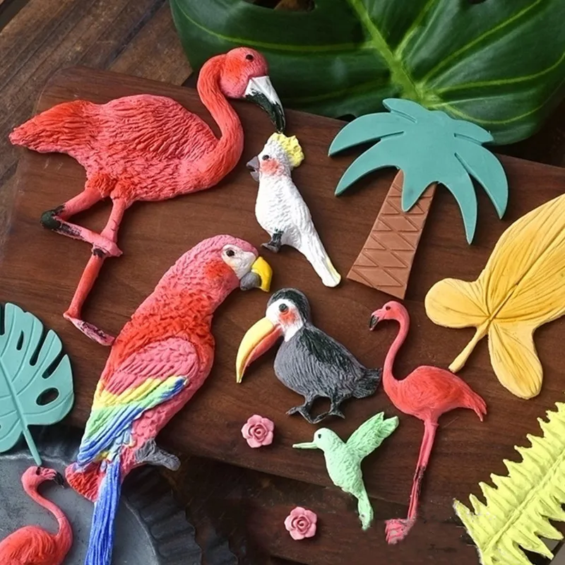 Силиконовая форма с фламинго попугаем черепахой листьями тропическими