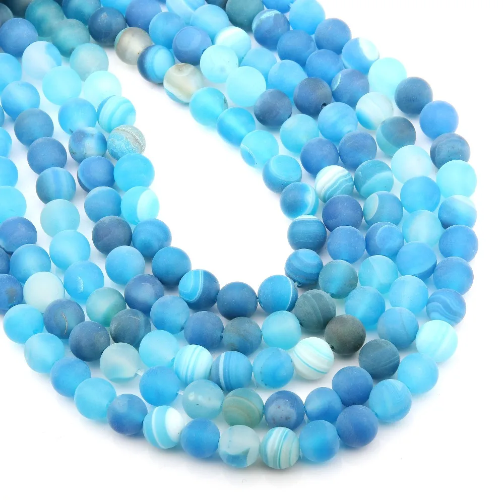 Natural Stone Forsted Dull Polish Matte Blue Stripe Agates Loose Beads 6/8/10MM Fit Diy For Jewelry Making