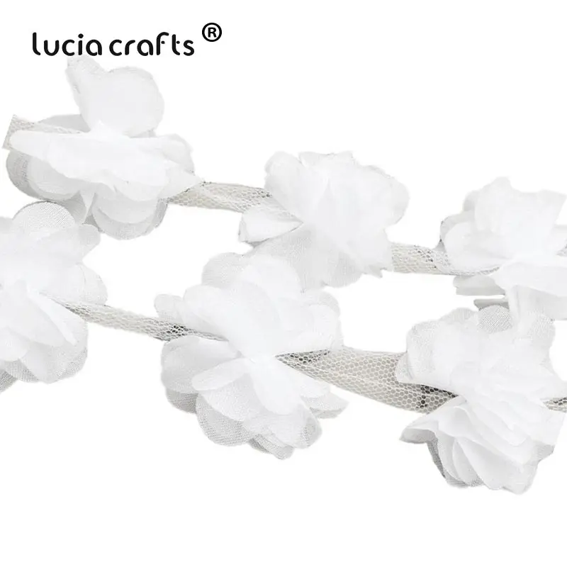 Lucia crafts ПРИБЛИЗИТЕЛЬНО 5,5 см 3D шифон цветы кружево отделка шитье поставки платье украшение кружевная ткань аппликация V0401 - Цвет: White 1y