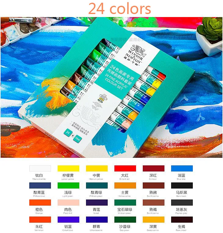 Winsor& Newton 12/18/24 Цвета Профессиональный акриловые краски Высокое качество акриловой живописи для татуажа, пигмент для мануального татуажа картины художника - Цвет: 24 colors