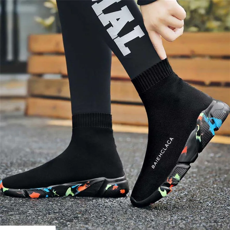 Large size socks shoes men's lightweight sports flying woven mesh breathable running casual high to help shoe | Обувь