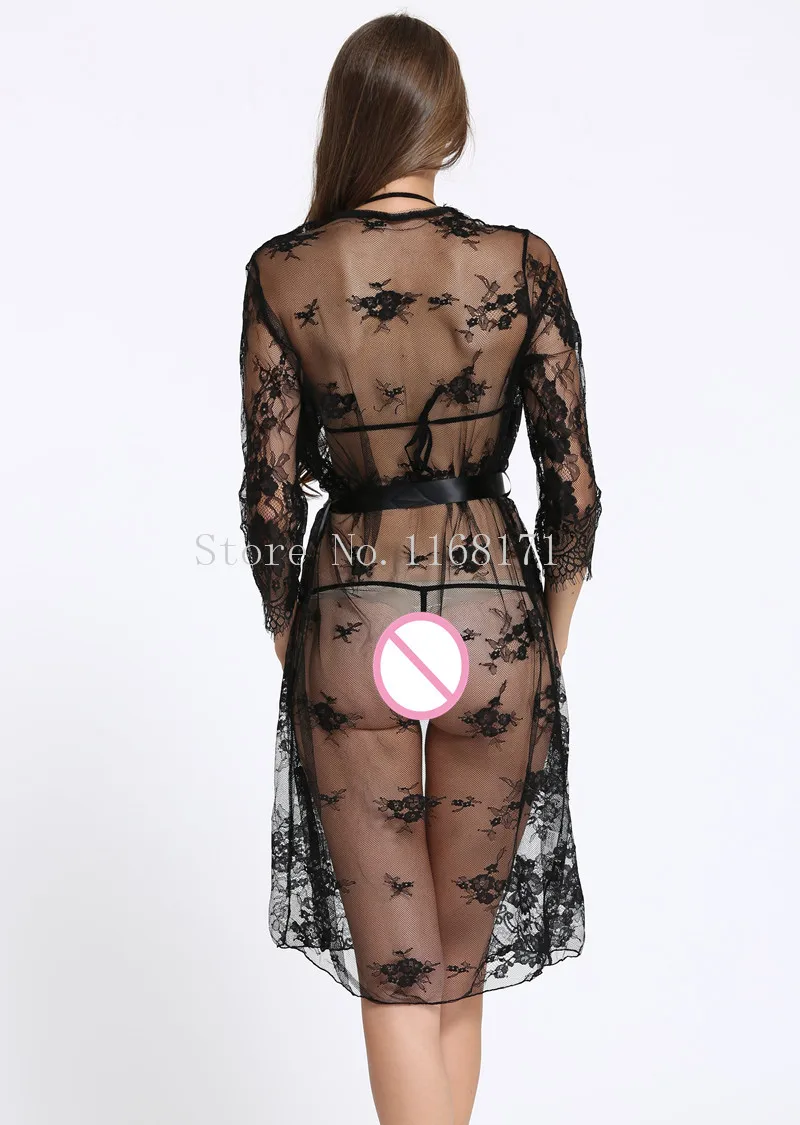 Женские кружевные халаты для сна и отдыха черно-белые + бюстгальтер футболка