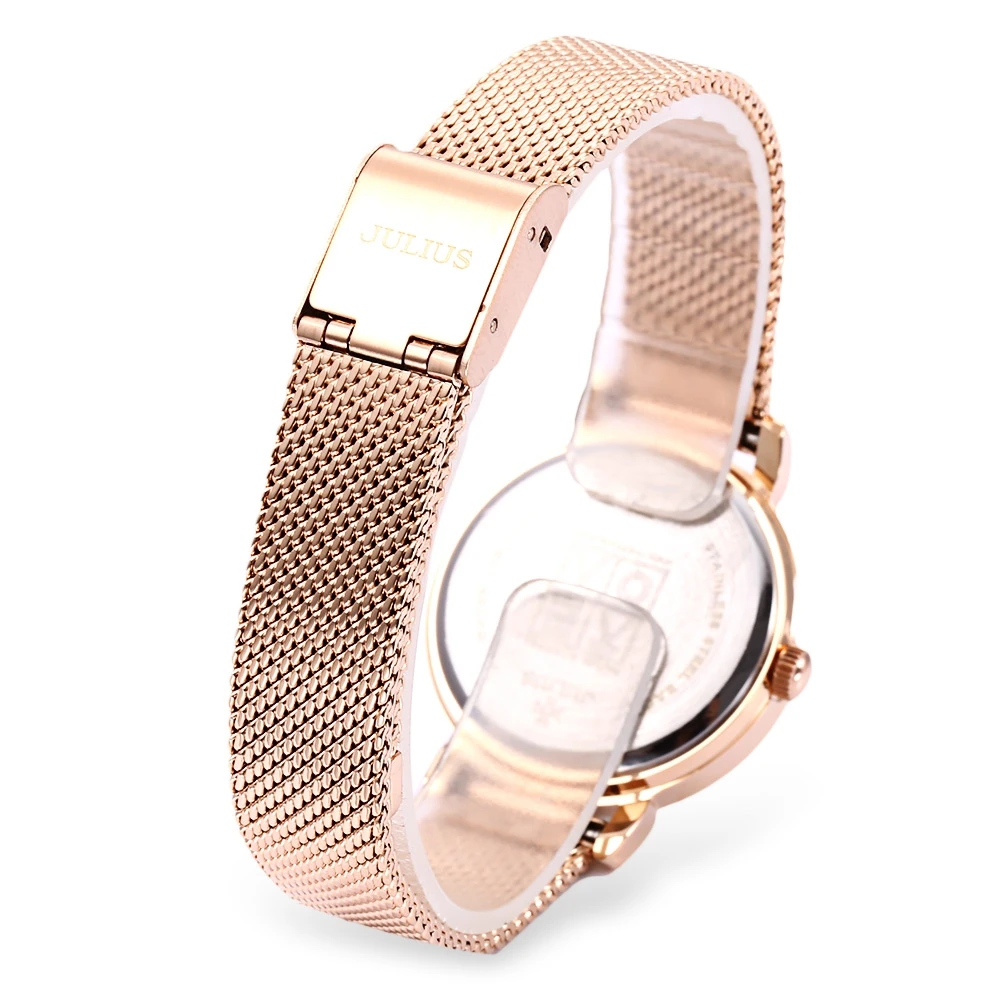 JULIUS Роскошные Брендовые женские часы модные из розового золота повседневные