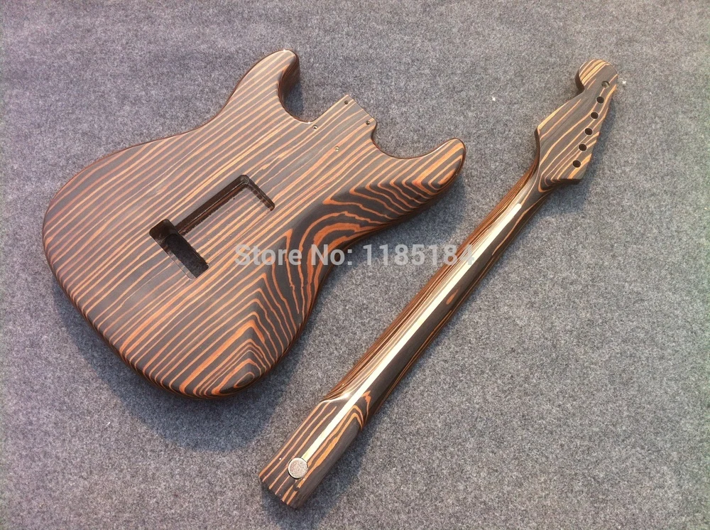 Free shipping one piece Zebrawood body electric guitar kits /unfinished guitar including hardware