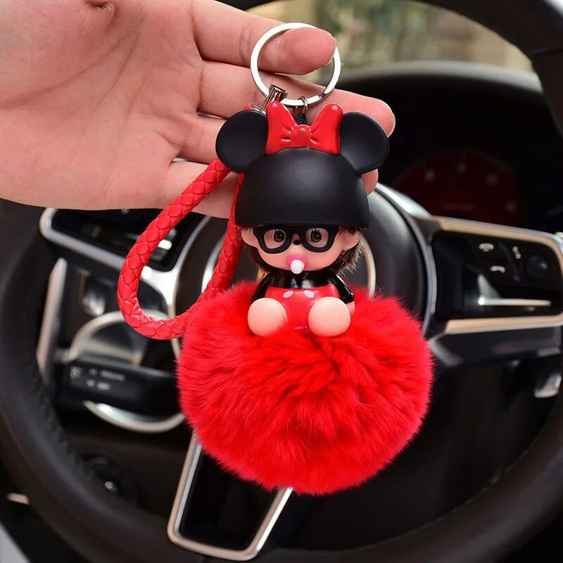 Кожаный брелок для ключей в виде медведя из мультфильма «hello kitty», «hello kitty», «Lucky Cat», пушистый кролик, помпон, брелок для ключей, кольцо-держатель - Цвет: Type 9