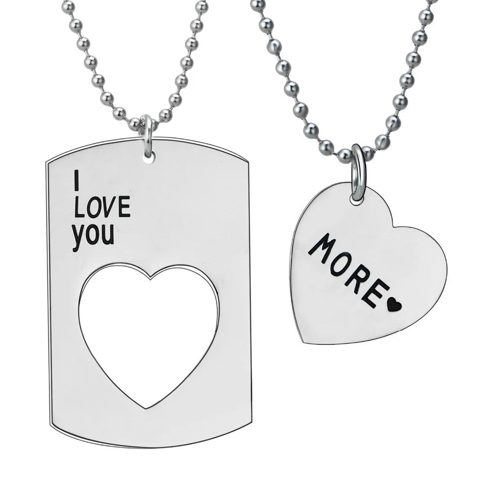 2 шт. ошейник из нержавеющей стали с надписью I Love You More Heart | Украшения и аксессуары