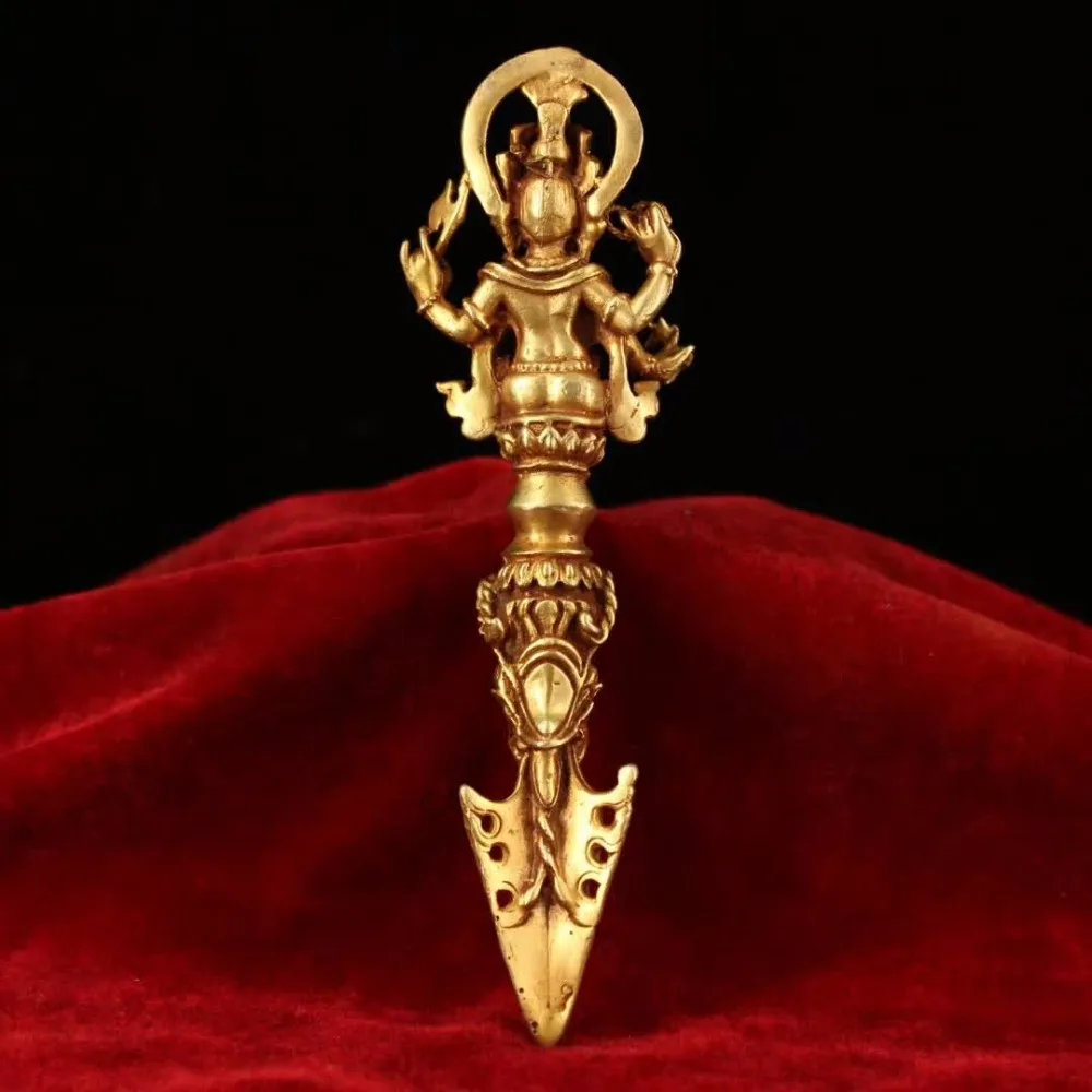 Lonng 14CM High quality Handmade Brass Gilt Elephant God Tibet Buddhist Tantra Puba pestle Jingang chu | Дом и сад
