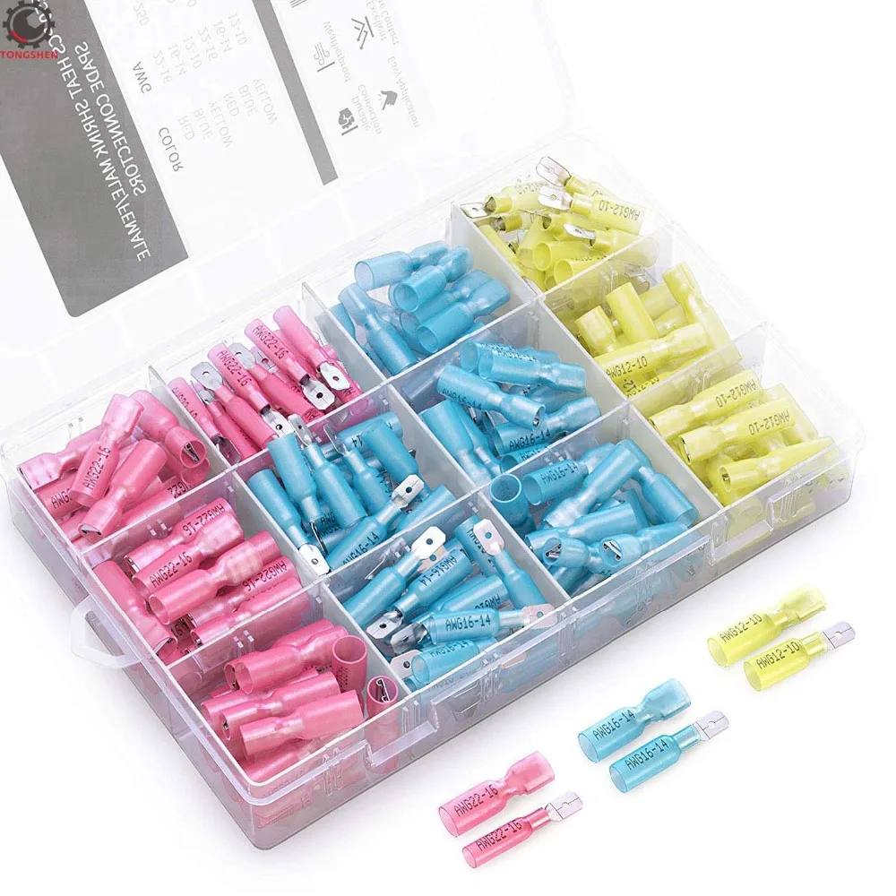 Купи 150PCS Waterproof Heat Shrink Spade Connectors Quick Disconnect Wire Connectors Electrical Wire Splice Cable Crimp Terminals за 1,079 рублей в магазине AliExpress