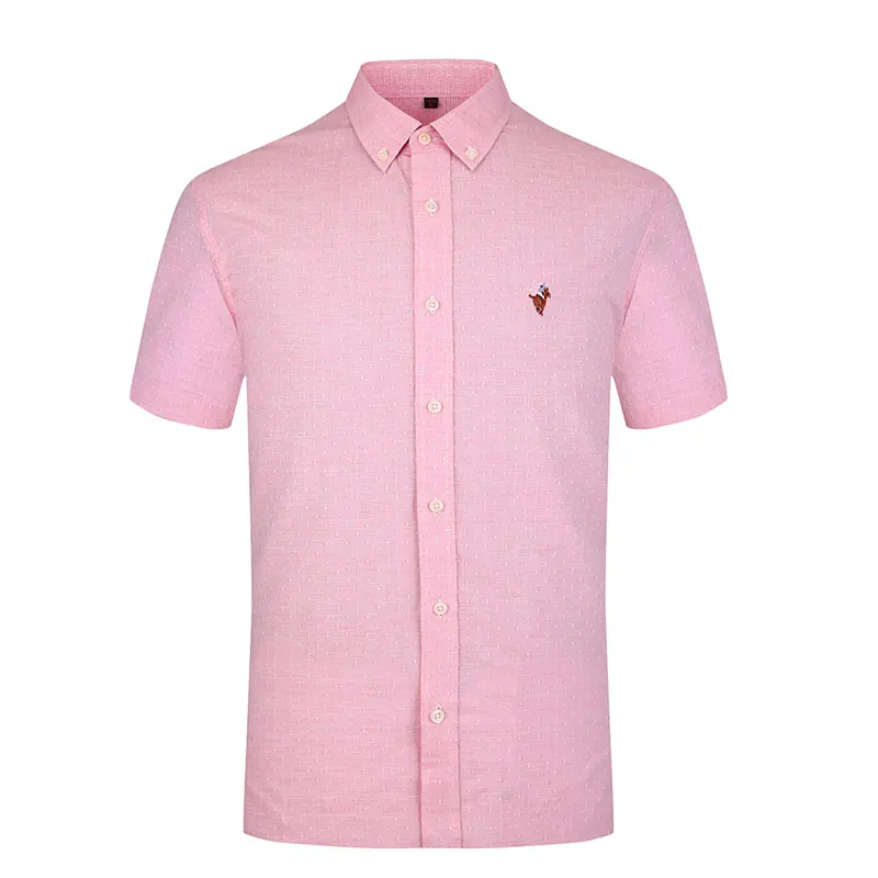 2019 Fashion Summer Men's Short Sleeve Shirt Breathable Smart Casual Style Polka Dot Regular Fit Solid Color Button Down | Мужская