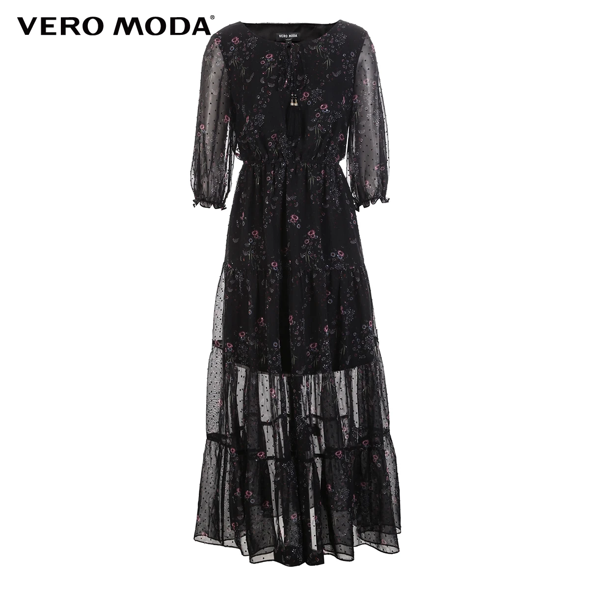 Vero Moda Брендовое новое платье с цветочным узором и рукавом три четверти высокой