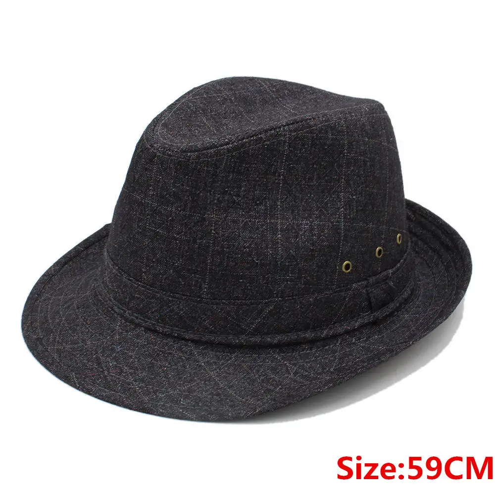 Black 59CM Мужская фетровая шляпа с 4 размерами 57 58 59 60 см большого размера джентльмен папа пляж Хомбург церковь джаз шляпа отец подарок A0064-XSJ - Цвет: Black 59CM