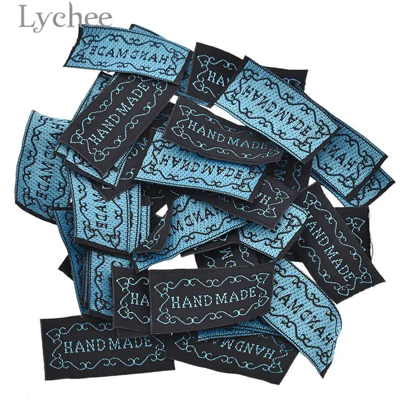 Lychee Life 50 шт. синие черные тканые этикетки ручной работы с буквенной вышивкой моющиеся этикетки для одежды сумки DIY Швейные аксессуары - Цвет: 2