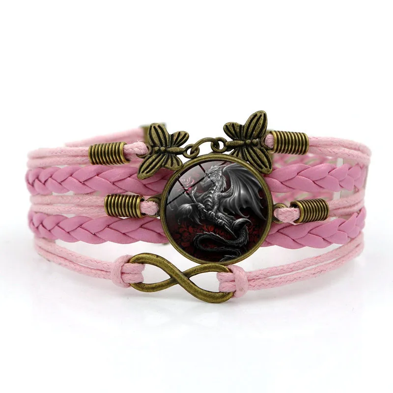 Дракон и подвеска в форме цветка розы браслеты для женщин Модный стеклянный