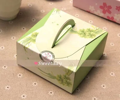 

Free shipping hand portable green flower cake box biscuit dessert cookie candy boxes small bakery gift package supplies favors