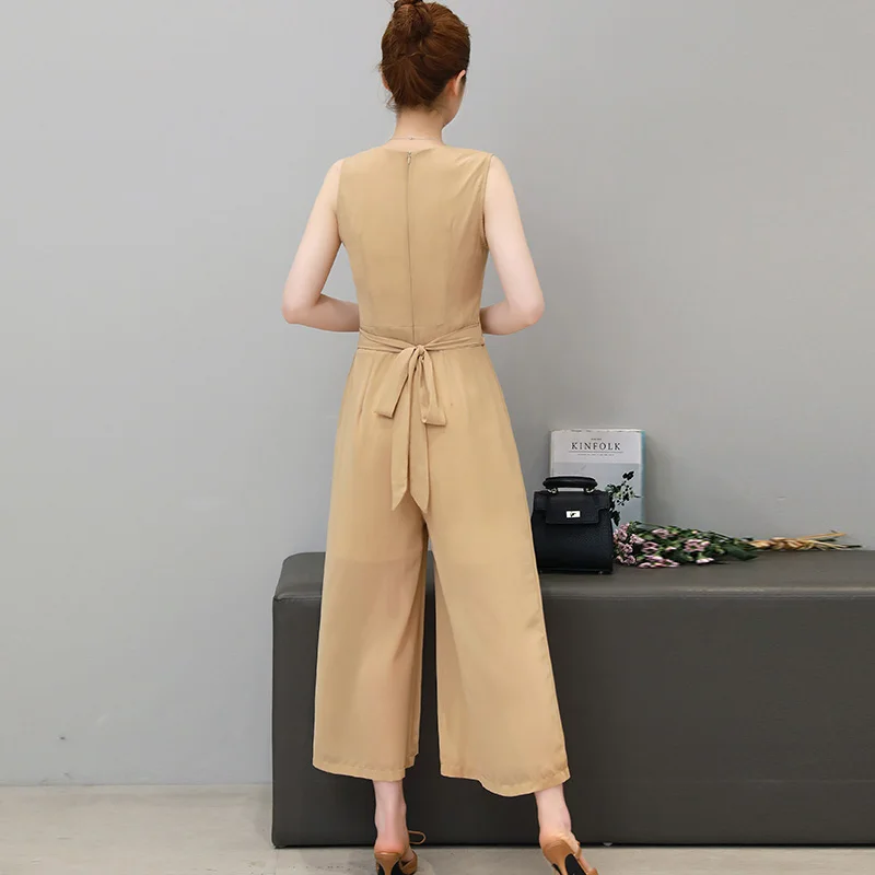 Высокое качество Лето Новая мода дамы комбинезон шифон без рукавов комбинезоны