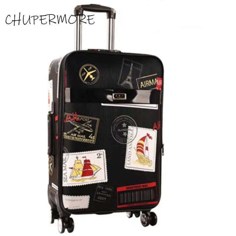Chupermore модные граффити из искусственной кожи сумки на колёсиках Spinner Для мужчин чемодан колеса 20 дюймов для женщин носить пароль тележка