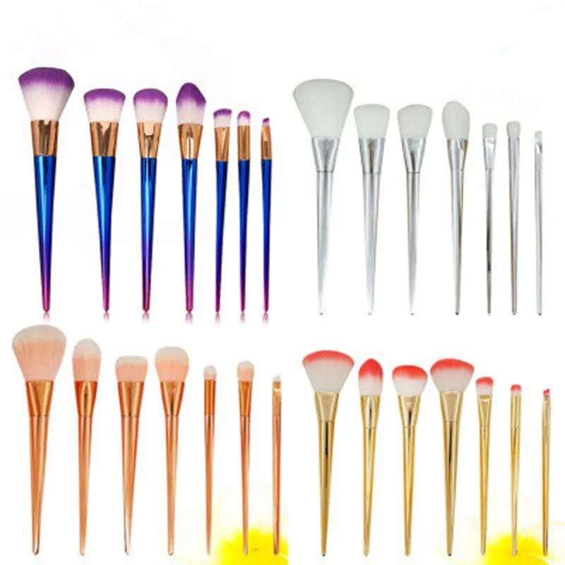 Новый 7 шт. золото Косметическая пудра Кисточки Косметика Румяна Контур