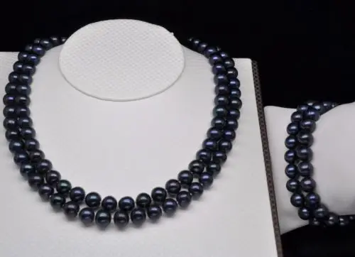 

noble women gift Clasp Double strand Natural GW Lovely double strand AAA+ 7-8MM black pearl necklace &bracelet set