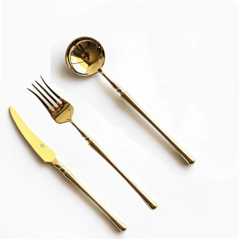 3 set soup spoon Набор столовых приборов из нержавеющей стали золотистого цвета, зеркальные полированные столовые приборы, столовые приборы, столовый нож и вилка, кухонные столовые приборы - Цвет: 3 set soup spoon